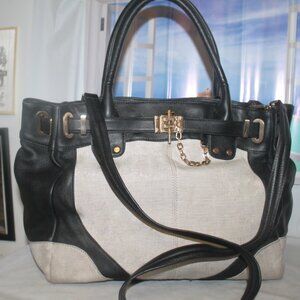 $698 RACHEL ZOE Fashionista Deux Tote Satchel Leather Linen XL Shoulder Bag